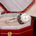 Baroque Antique Silver Plated Faux Pearl Ring, Simple European White Pearl Index Finger Ring For Women view 2