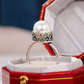 Baroque Antique Silver Plated Faux Pearl Ring, Simple European White Pearl Index Finger Ring For Women view 3