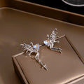 Luxury Silver Alloy Heart Angel Wing Blue Rhinestone Punk Hip Hop Stud Earrings view 3