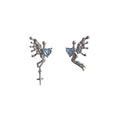 Luxury Silver Alloy Heart Angel Wing Blue Rhinestone Punk Hip Hop Stud Earrings view 5