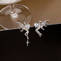 Luxury Silver Alloy Heart Angel Wing Blue Rhinestone Punk Hip Hop Stud Earrings view 4