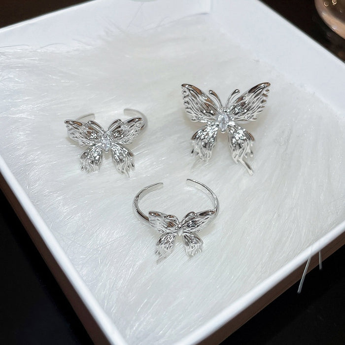 Zircon Irregular Pleated Butterfly Open Ring For Women