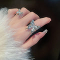 Zircon Irregular Pleated Butterfly Open Ring For Women view 2