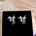 Elegant Korean Style Rhinestone Bow Stud Dangle Silver Needle Sweet Sparkling Alloy Earrings view 4