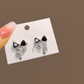 Elegant Korean Style Rhinestone Bow Stud Dangle Silver Needle Sweet Sparkling Alloy Earrings view 3