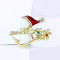 Alloy Pearl Snowman Sled Brooch Pin For Christmas Sweaters view 2