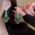 Copper Zircon Feather Leaf Geometric Tassel Drop Earrings For Women European Style view 2