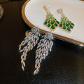 Copper Zircon Feather Leaf Geometric Tassel Drop Earrings For Women European Style view 1