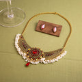 Vintage Bohemian Round Rhinestone Faux Pearl Alloy Drop Stud Jewelry Set Ethnic Luxury Earrings view 3