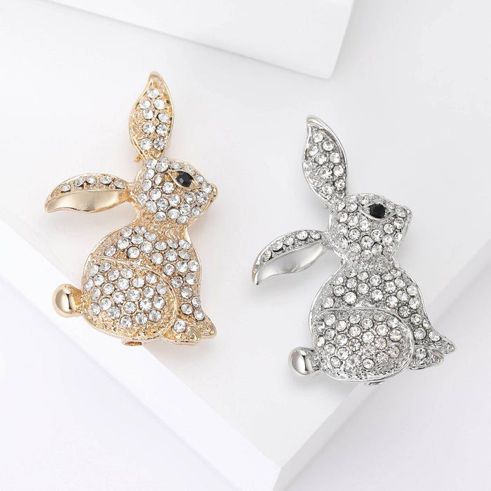 Alloy Rhinestone Rabbit Brooch Pin For Cute Animal Clothing Decoration