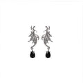 Luxury Alloy Liquid Bat Wing Studs With Black Moonstone Teardrop Pendant Punk Style Earrings view 5