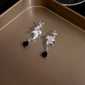 Luxury Alloy Liquid Bat Wing Studs With Black Moonstone Teardrop Pendant Punk Style Earrings view 3