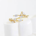 Japanese Korean Forest Style Leaf Zircon Open Ring, Minimalist Fresh Finger Jewelry view 4