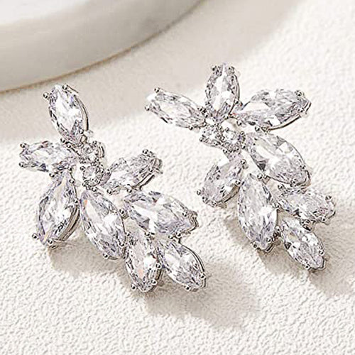 Korean Floral Socialite Zircon Stud Earrings For Women AAA Zircon Inlaid Romantic Jewelry