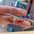 Chinese Palace Style Red Resin Koi Fish Drop Earrings With Money Pendant Light Luxury Jewelry view 3