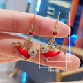 Chinese Palace Style Red Resin Koi Fish Drop Earrings With Money Pendant Light Luxury Jewelry view 5