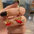 Chinese Palace Style Red Resin Koi Fish Drop Earrings With Money Pendant Light Luxury Jewelry view 4