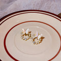Elegant French Hollow Floral Wreath Butterfly Studs With Pearl Rhinestone Zircon Alloy Sweet Forest Earrings view 4