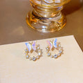 Elegant French Hollow Floral Wreath Butterfly Studs With Pearl Rhinestone Zircon Alloy Sweet Forest Earrings view 2