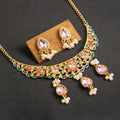 Vintage Bohemian Teardrop Pink Crystal Rhinestone Pearl Tassel Alloy Statement Stud Earrings view 1