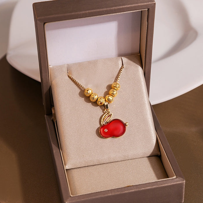 Year Of The Rabbit Pendant Necklace Elegant Jade Rabbit Collarbone Chain For Women