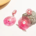 Candy Color Gradient Sunburst Gear Shape Faux Pearl Alloy Long Drop Stud Women's Fashion Earrings view 3