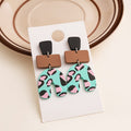 Vintage Acrylic Resin Geometric U Shape Leopard Cow Print Statement Dangle Drop Stud Earrings view 2