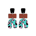 Vintage Acrylic Resin Geometric U Shape Leopard Cow Print Statement Dangle Drop Stud Earrings view 5