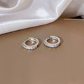 Minimalist Silver Tone Alloy Round Hoop Huggie With Zircon Rhinestone Luxury Fashion Stud Earrings view 4