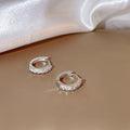 Minimalist Silver Tone Alloy Round Hoop Huggie With Zircon Rhinestone Luxury Fashion Stud Earrings view 2