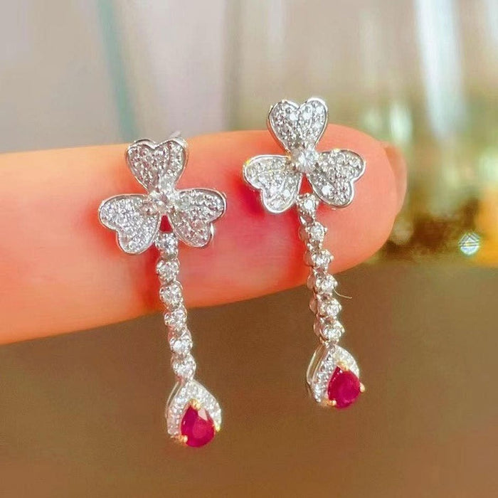 Fairy Style Flower Earrings With Pear Water Drop Design, Light Luxury Fashion Dangle Jewelry For Women