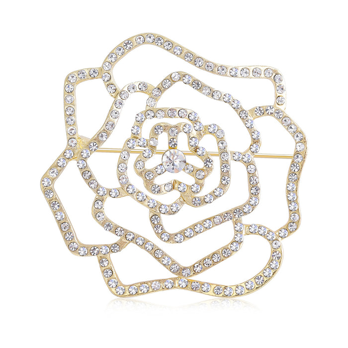 Alloy Rhinestone Camellia Flower Brooch Pin For Women's Clothing