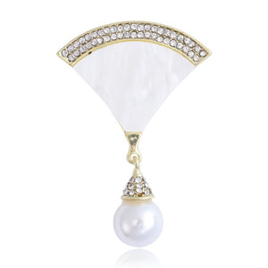 Alloy Shell Fan Brooch Pin For Suits And Qipao