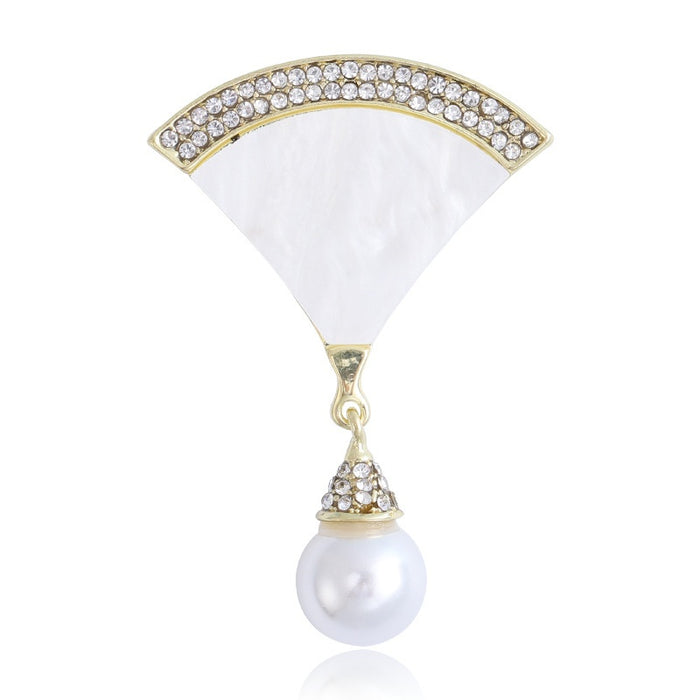 Alloy Shell Fan Brooch Pin For Suits And Qipao