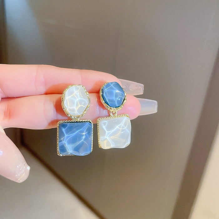 Chic French Style Alloy Irregular Square Oval Wave Drop Earrings, Elegant Geometric Dangle Earrings