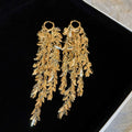 Copper Leaf Tassel Drop Earrings, High End Heavy Metal Ear Cuff Style for Women view 3
