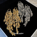 Copper Leaf Tassel Drop Earrings, High End Heavy Metal Ear Cuff Style for Women view 1