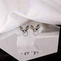 Alloy Rhinestone Cat Head Chain Tassel Studs Elegant Niche Design Silver Needle Earrings view 1