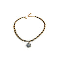 Light Luxury Faux Leather Wrap Necklace With Gold Plated Zircon Camellia Flower Pendant view 5