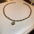 Light Luxury Faux Leather Wrap Necklace With Gold Plated Zircon Camellia Flower Pendant view 4