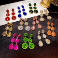 Luxury Oversized Rhinestone Crystal Gemstone Teardrop Round Geometric Long Tassel Stud Drop Earrings view 1