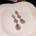 Luxury Oversized Rhinestone Crystal Gemstone Teardrop Round Geometric Long Tassel Stud Drop Earrings view 4