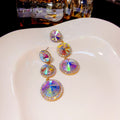 Luxury Oversized Rhinestone Crystal Gemstone Teardrop Round Geometric Long Tassel Stud Drop Earrings view 3