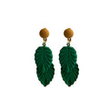 Vintage Dark Green Enamel 3D Leaf Pendant Drop Studs, American Bohemian Statement Earrings view 5