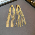 Light Luxury Copper Chain Tassel Drop Earrings For Women, Minimalist Long Metal Stud Style view 3