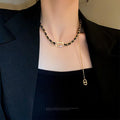 Korean Rhinestone Alloy Letter Faux Leather Choker Necklace For Women Light Luxury Clavicle Jewelry view 3