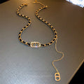 Korean Rhinestone Alloy Letter Faux Leather Choker Necklace For Women Light Luxury Clavicle Jewelry view 2