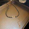 Korean Rhinestone Alloy Letter Faux Leather Choker Necklace For Women Light Luxury Clavicle Jewelry view 4