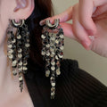 Metal U Shape Cluster Sequin Long Tassel Drop Earrings For Women, Geometric Ring Statement Style view 4