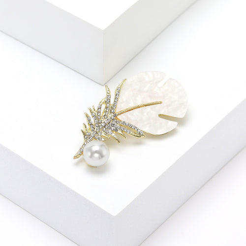 Alloy Shell Feather Brooch Lapel Pin For Suits And Dresses